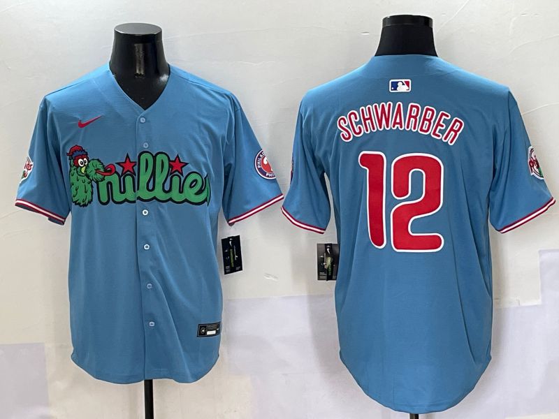 Men Philadelphia Phillies #12 Schwarber Light Blue three generations Joint Name Nike 2025 MLB Jersey style 1->philadelphia phillies->MLB Jersey